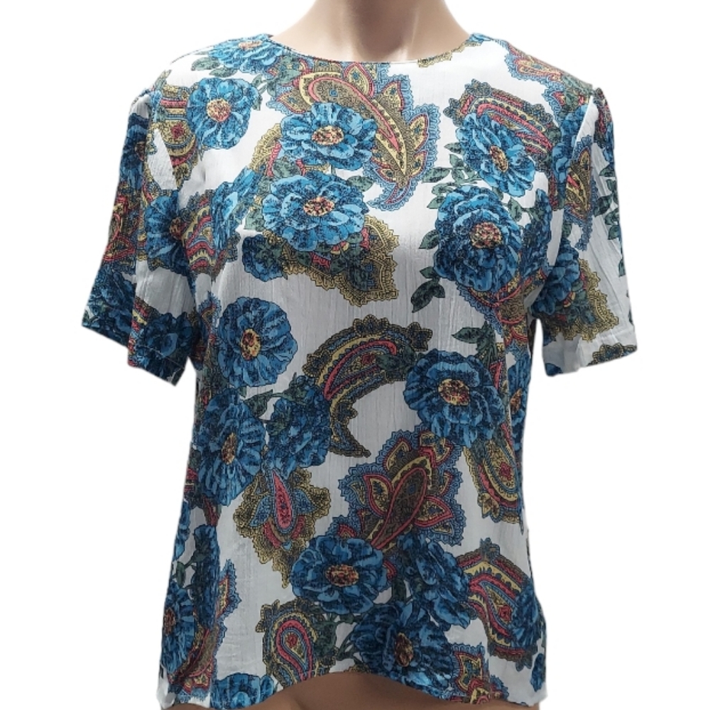 Vintage Norton McNaughton Floral Keyhole Back Blouse